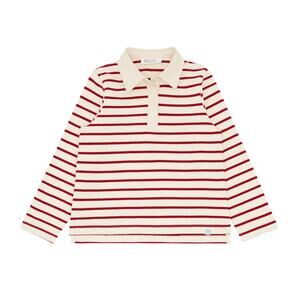 Minnow Striped Rugby Shirt Polo Collared Long Sleeve Cream Red Size Medium